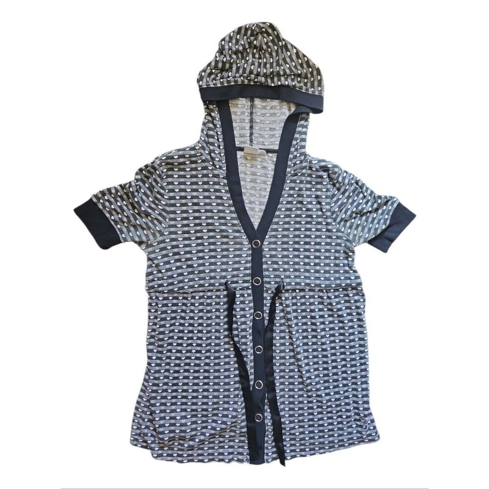 Vintage Y2K Roxy Striped Heart Micro-Print Short Sleeve Hoodie – M